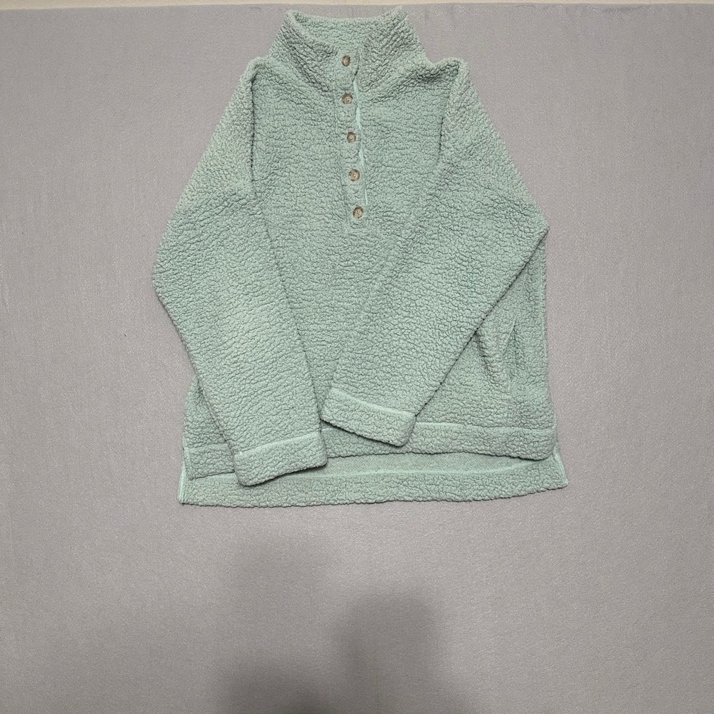 Aerie Womens Mint Green Sherpa Fleece Henley Pullover Mock Neck Sweater Size M